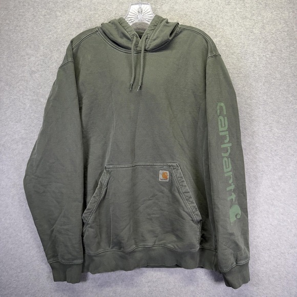 Carhartt Other - Carhartt Hoodie Mens Medium Green Relaxed Fit Graphic Sleeve Fleece Pullover